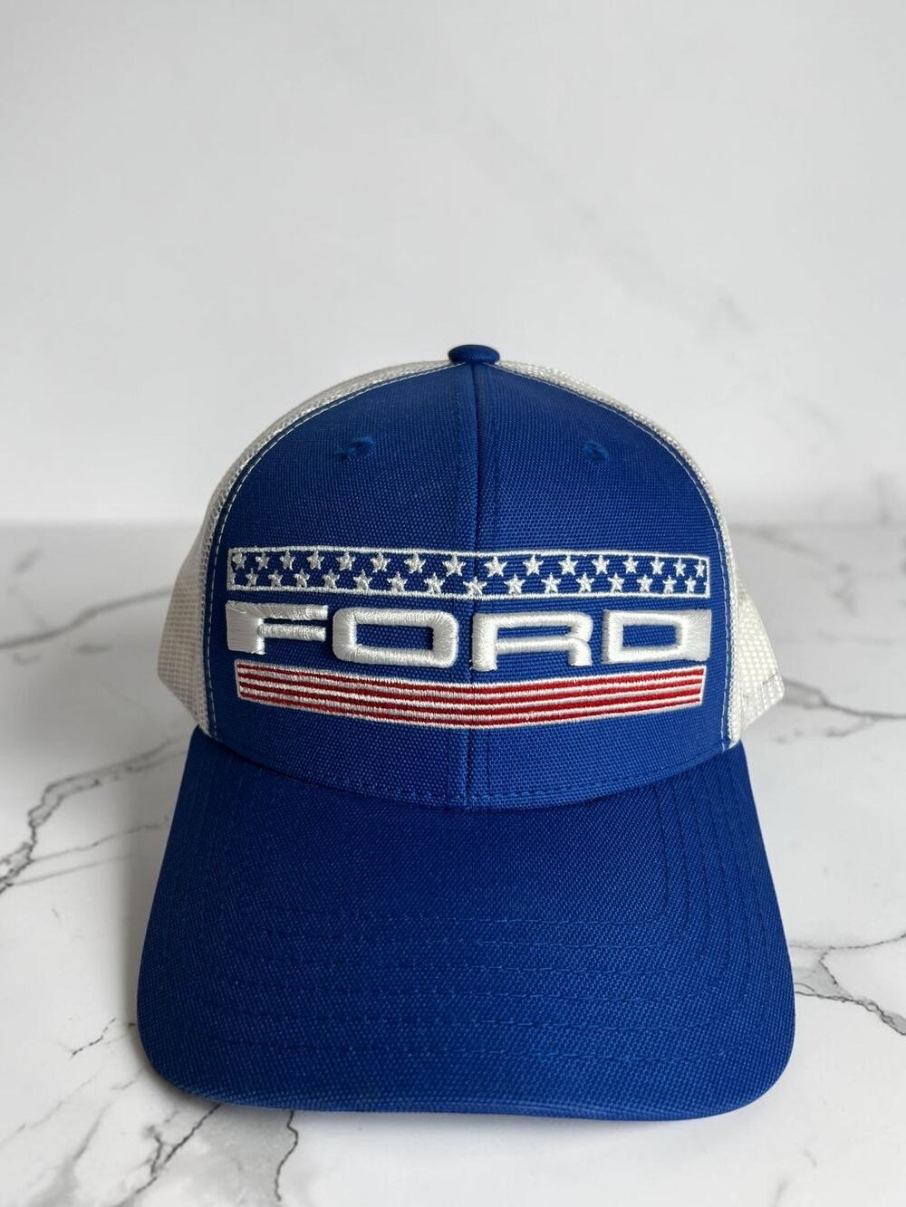 Ford Trucker Hat Blue White USA Flag Logo Mesh Snapback Cap Adjustable OSFM
